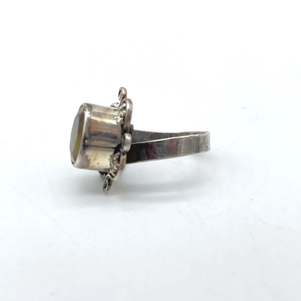 Oval Citrine Sterling Silver Statement Ring‎ Adjustable Size 7 Floral Design
